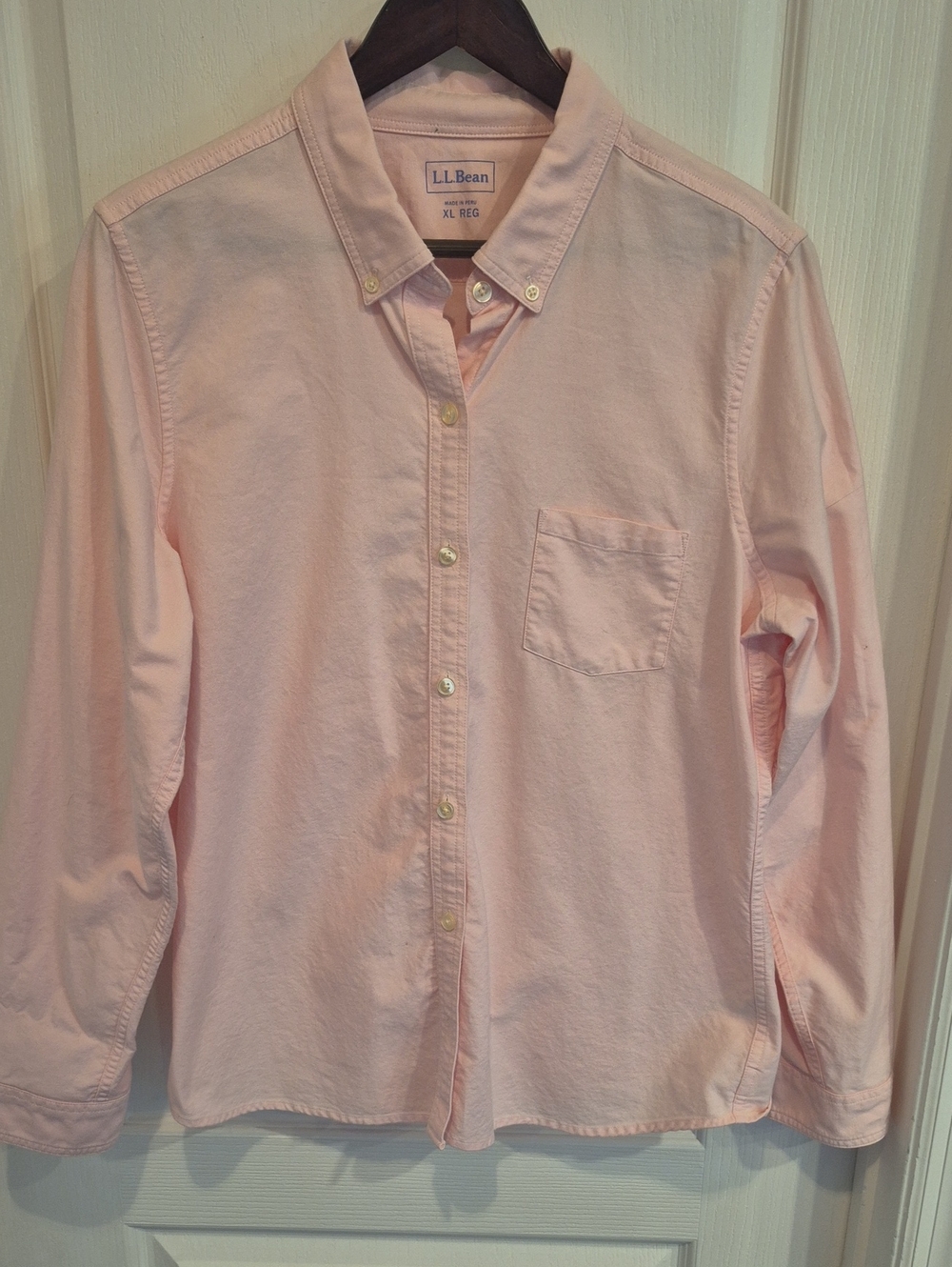 L.L. Bean Cotton Pink Casual Button-Down Oxford Shirt In XL